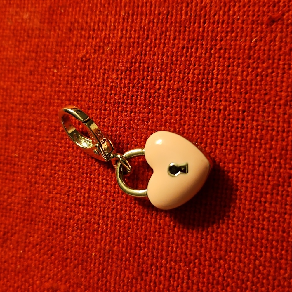 ZABLE 925 PINK ENAMEL LOCK HEART WITH CRYSTAL CHARM